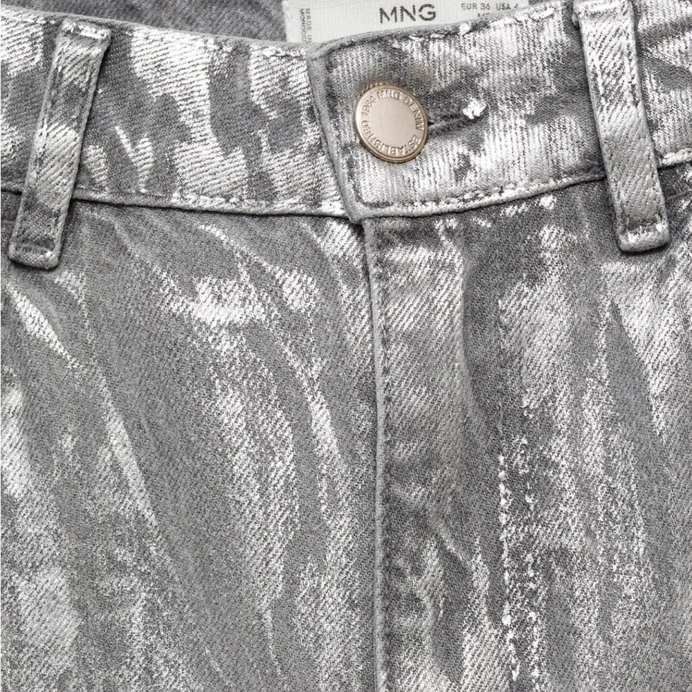 Mango Silver Shimmer High-Rise Jeans STRAIGHT FOIL JEANS 7131